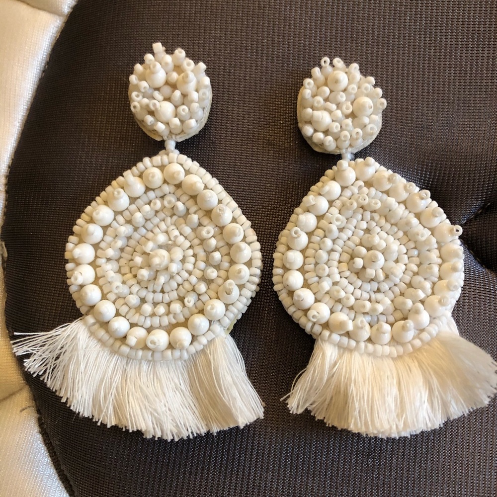 White Beaded Statement Earrings